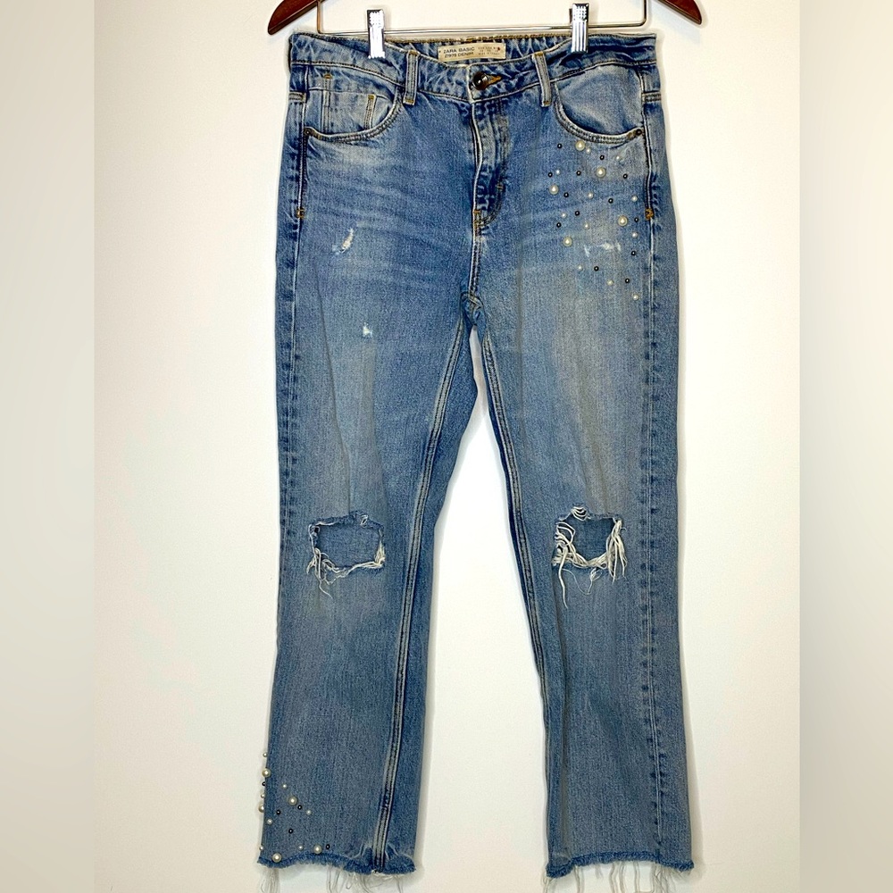 Zara Basic Jeans Z1975‎ Highrise Distressed Streetwear Sz 6